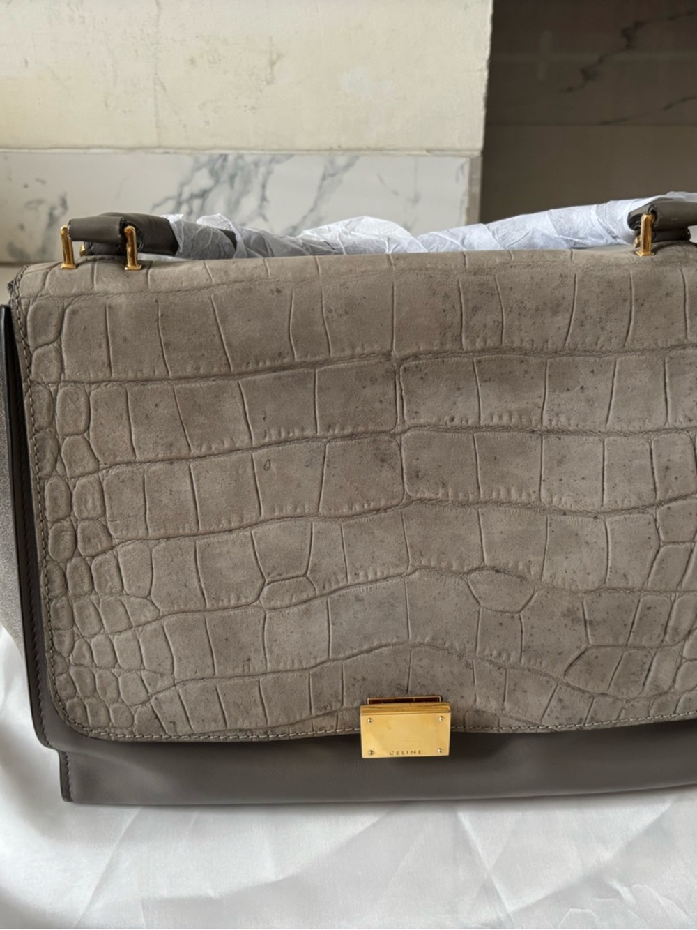 Celine Crocodile Trapeze Leather Suede shoulder Bag
